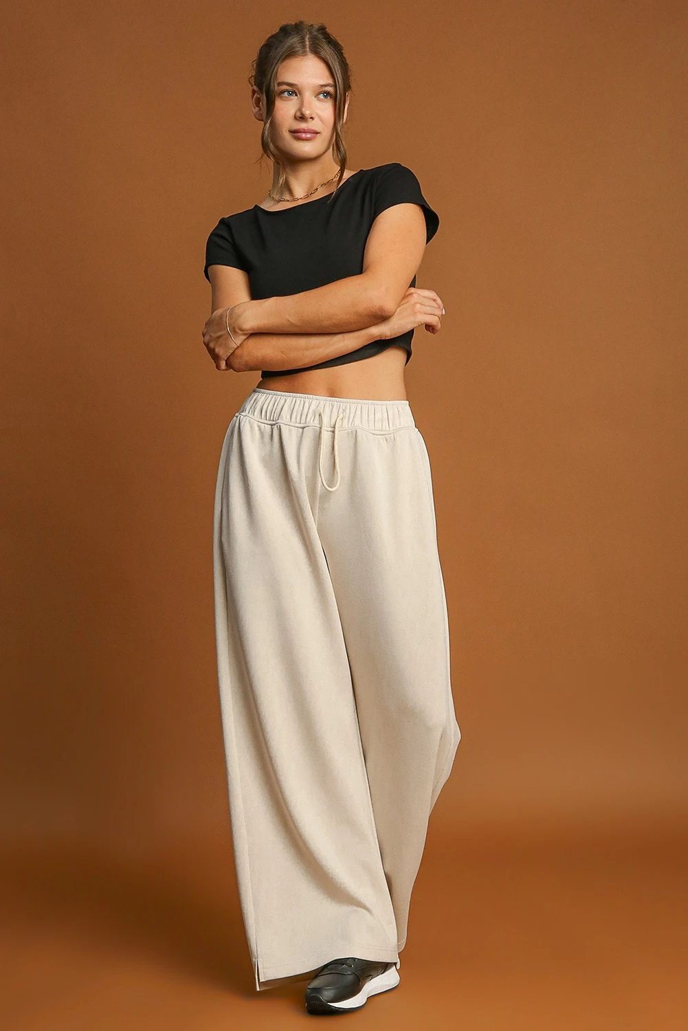 Beige lässige weite Hose
