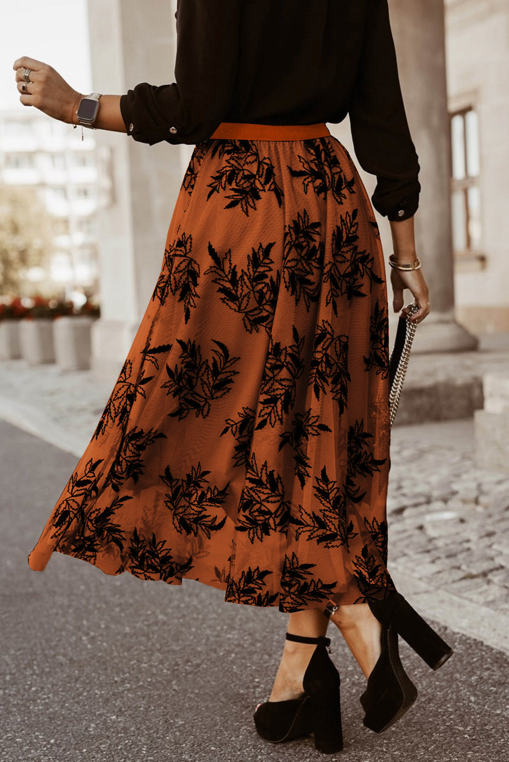 Maxirock mit Blumenmuster und hoher Taille