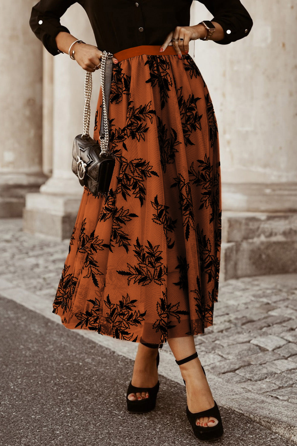 Maxirock mit Blumenmuster und hoher Taille