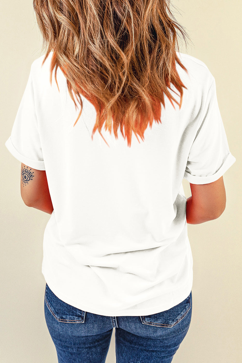 Weißes Rundhals-T-Shirt mit Paillettenschleife