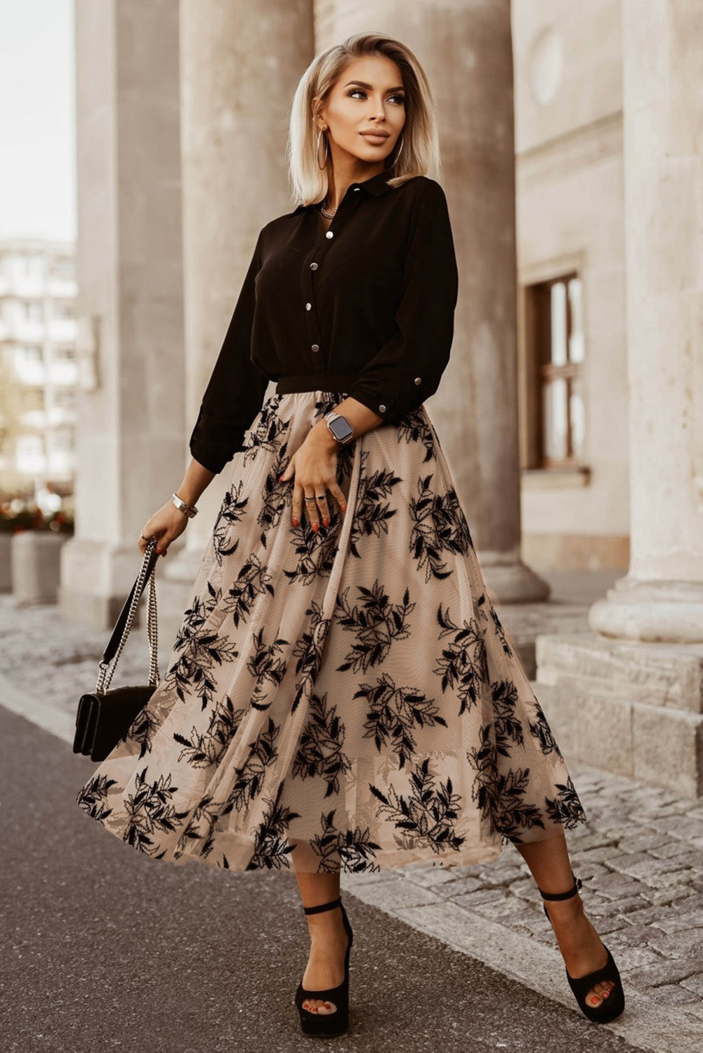 Maxirock mit Blumenmuster und hoher Taille