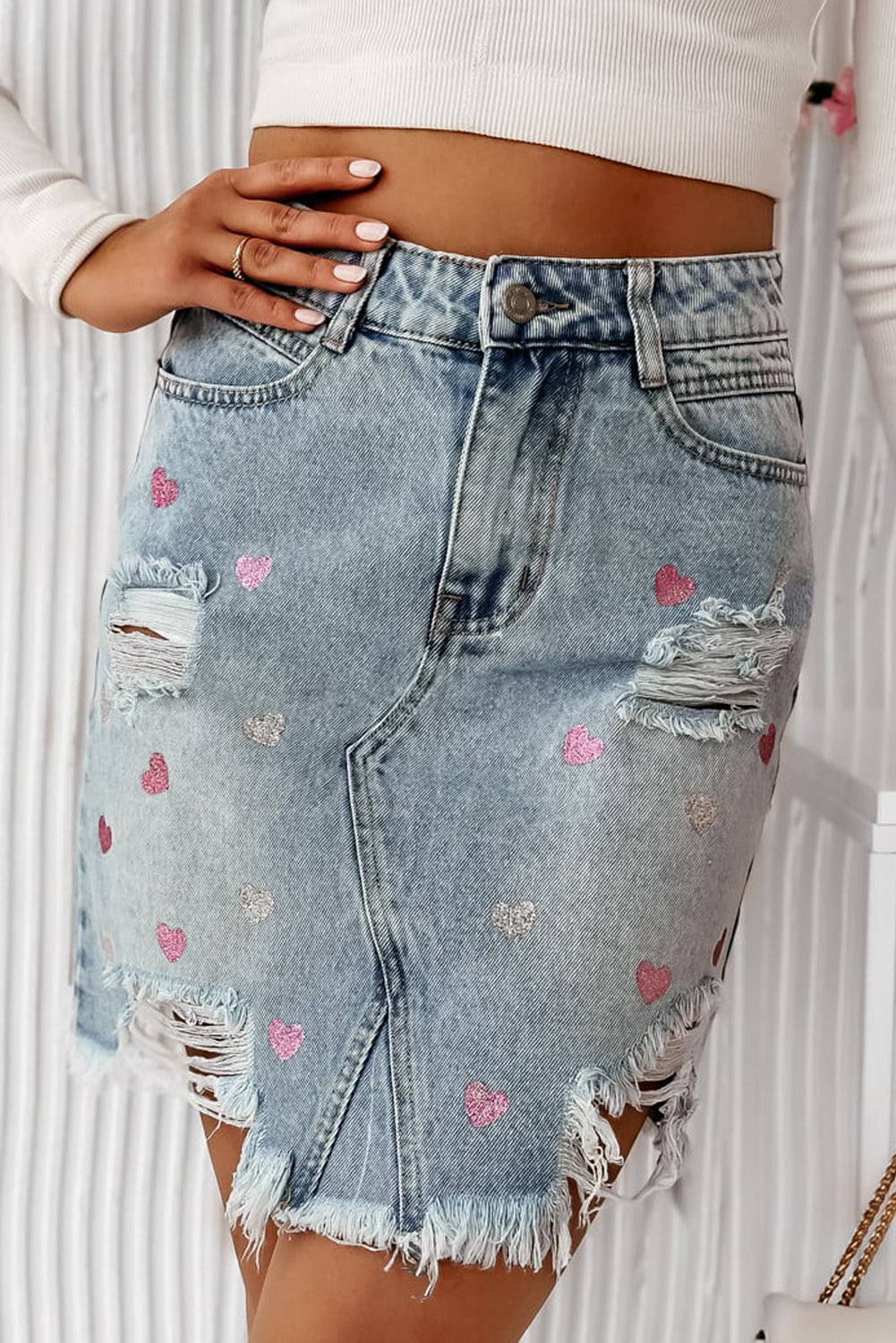 Beau Blue Shimmer Heart Denim Minirock