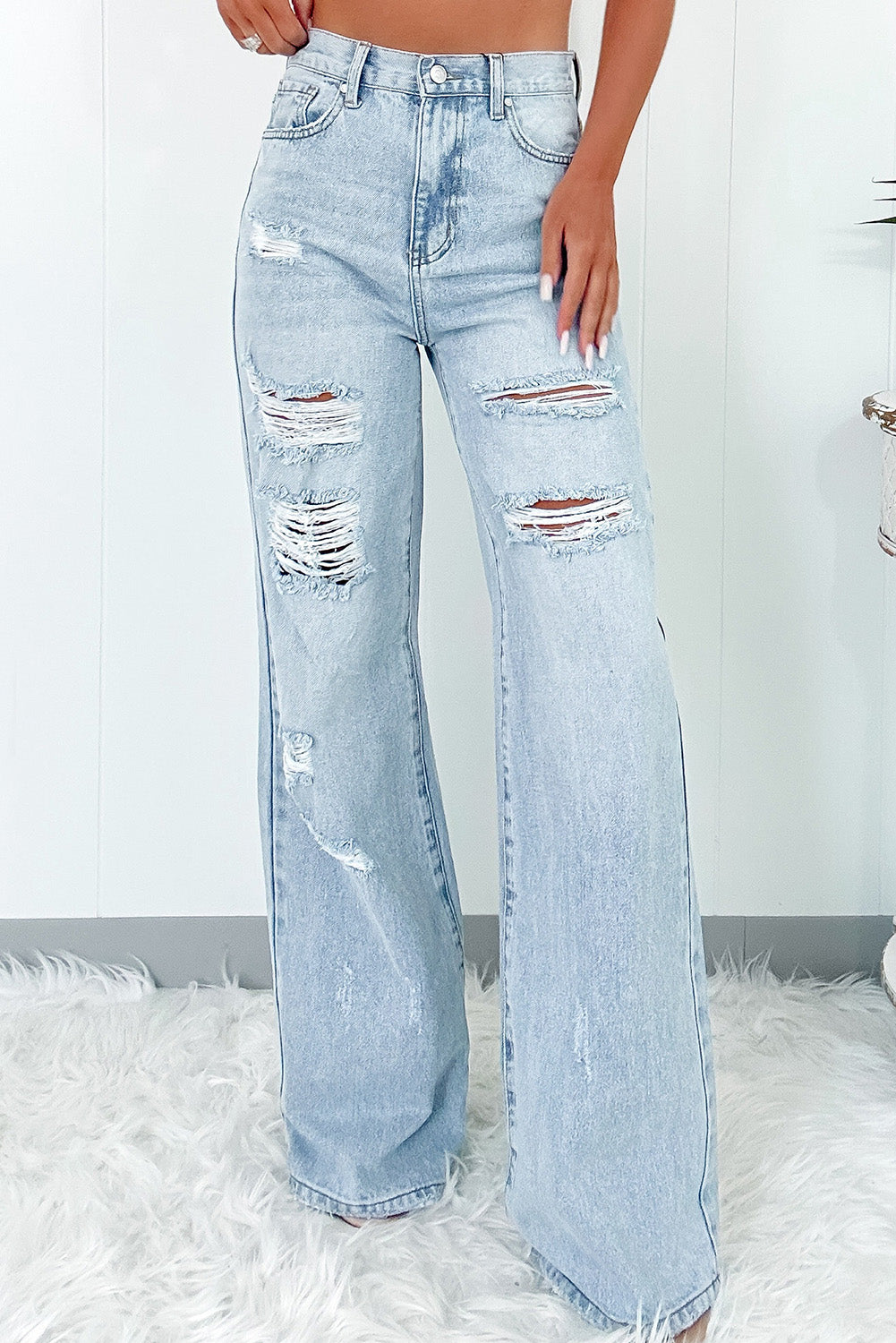 Blaue High Waist Wide Jeans