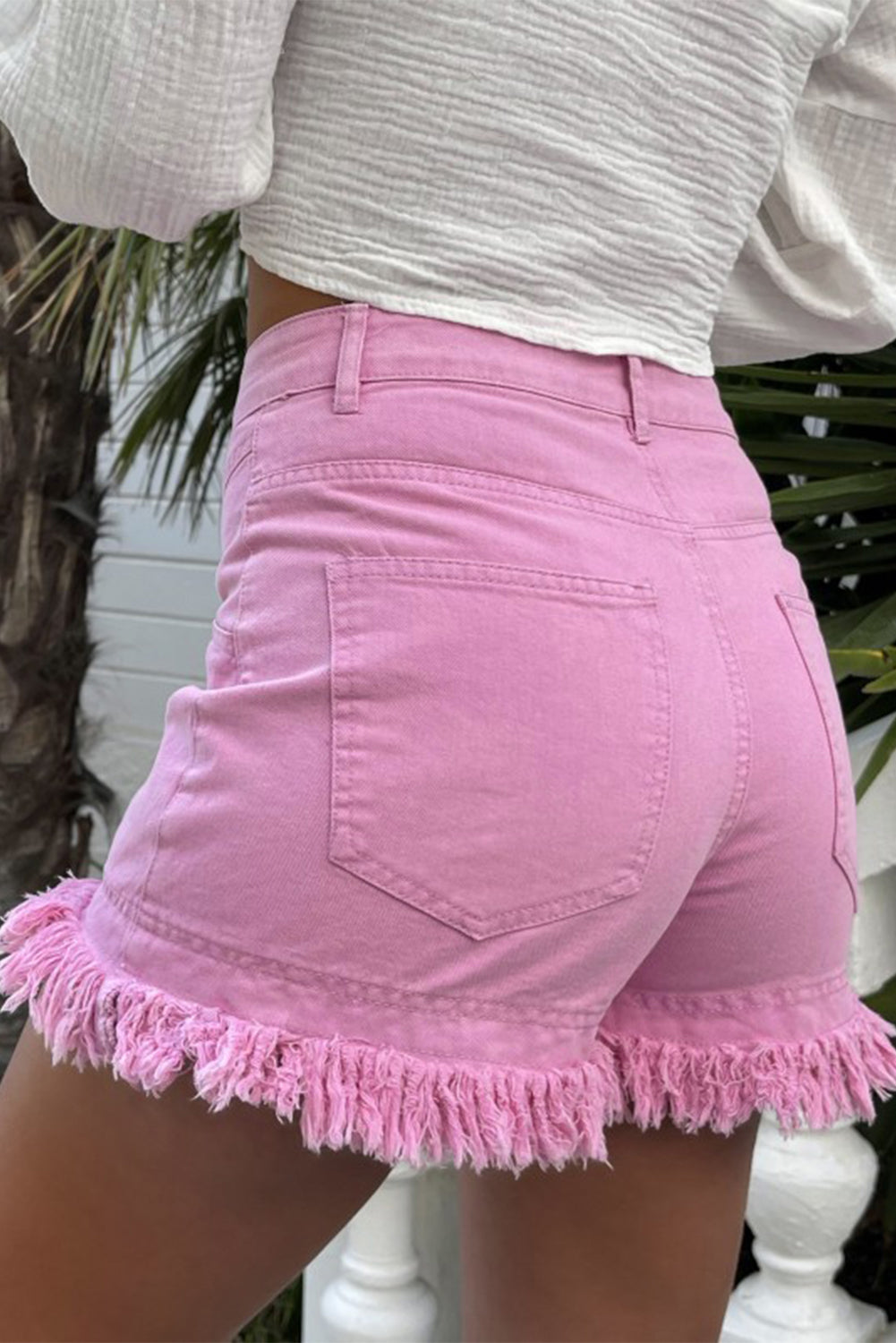 Rosa Jeansshorts mit mittelhohem Bund