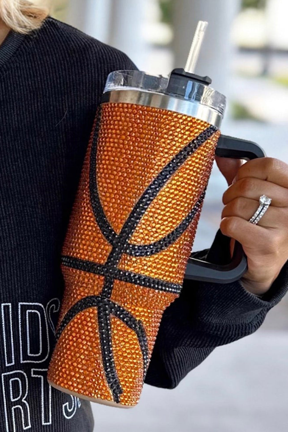 Orangefarbener Basketball-Strass-Becher, 40 oz