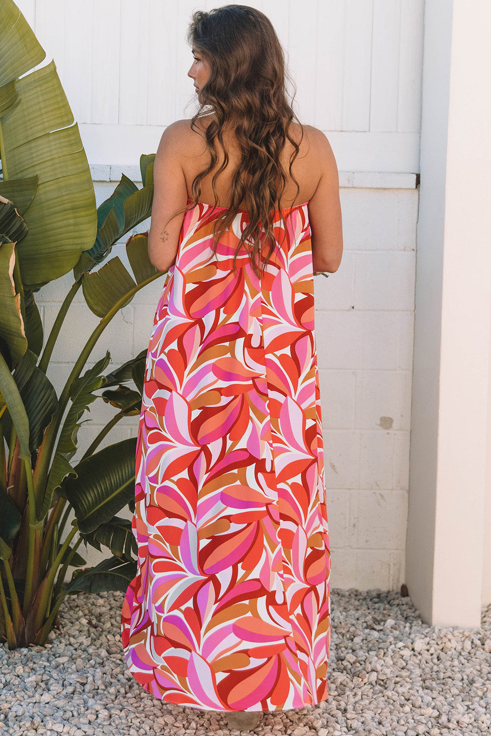 Bandeau-Urlaubskleid mit Rosen-Blumenmuster und hohem Bund