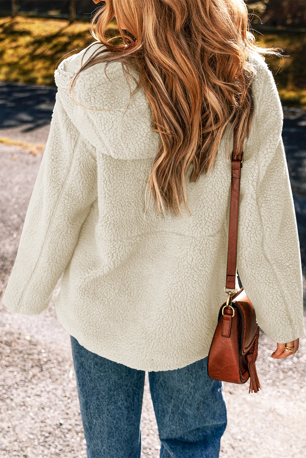 Graue Fleecejacke mit Kapuze