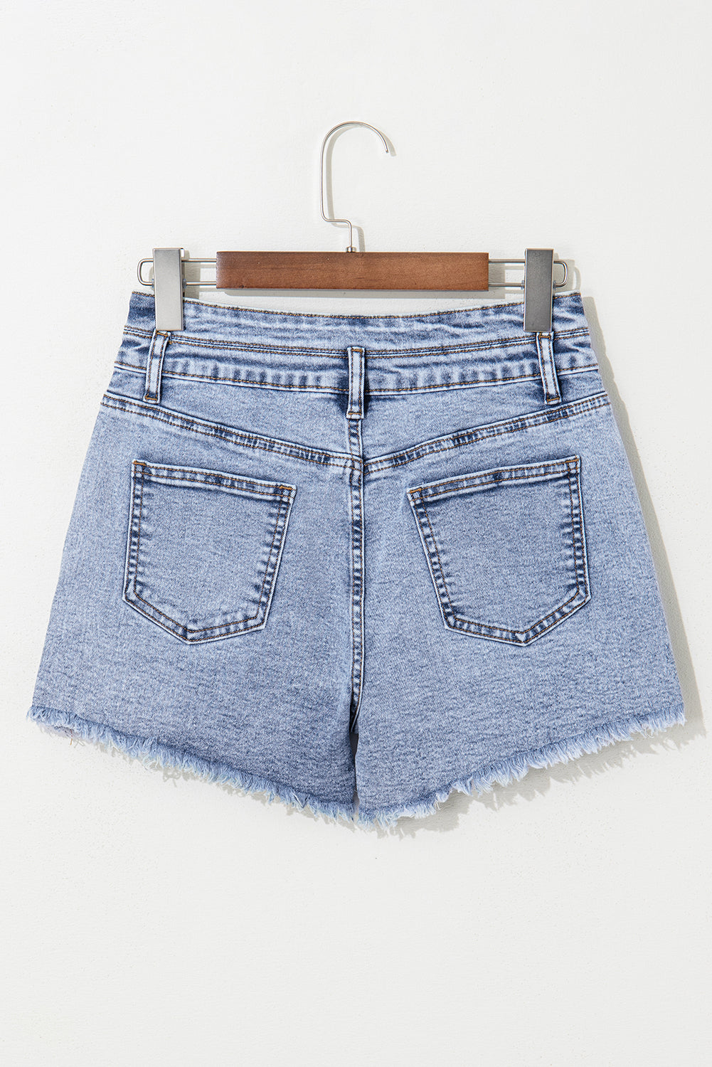 Blaue Jeansshorts mit hoher Taille und Strasssteinen
