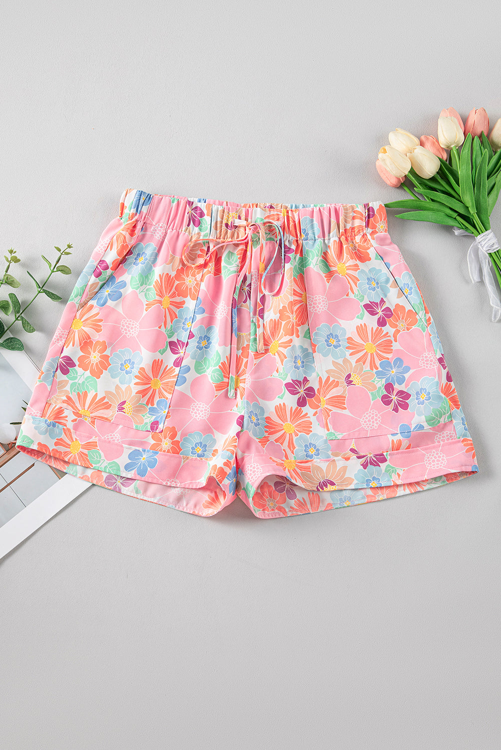 Pink Floral Casual Shorts