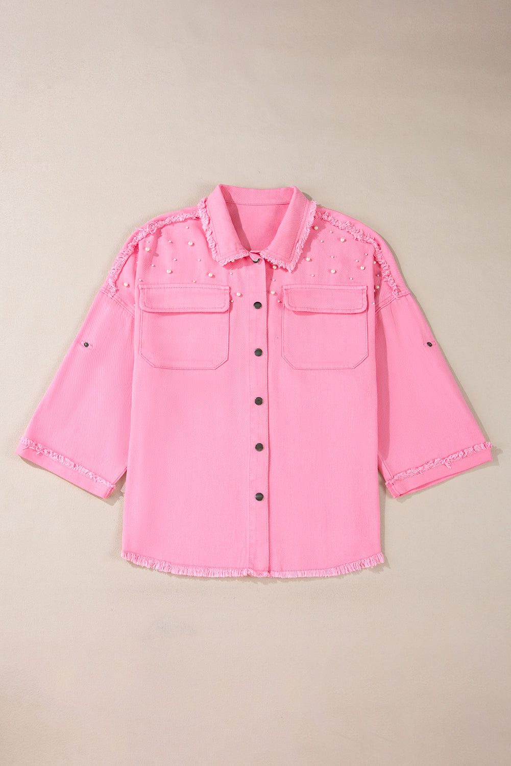 Jeansjacke mit Perlenbesatz