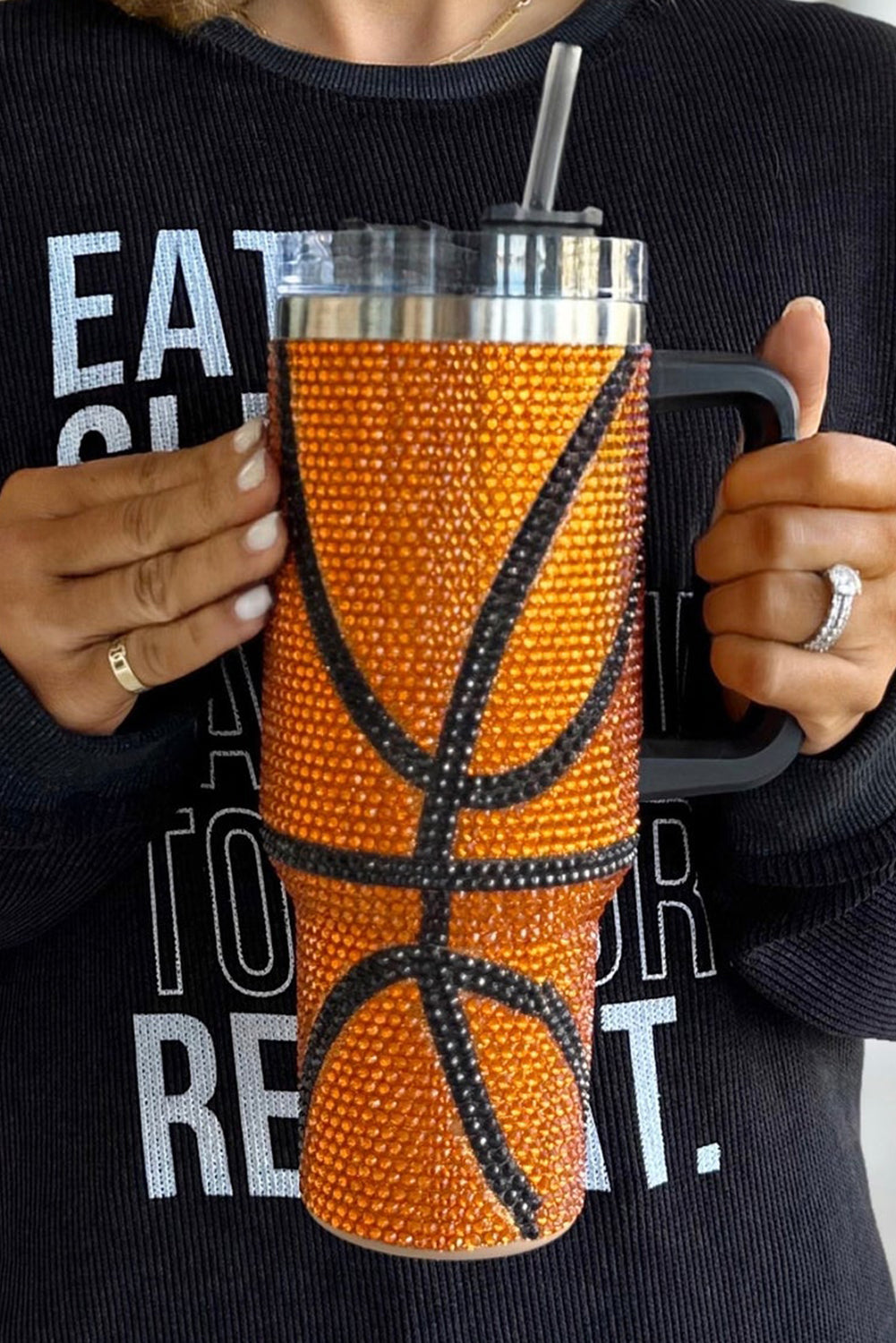 Orangefarbener Basketball-Strass-Becher, 40 oz