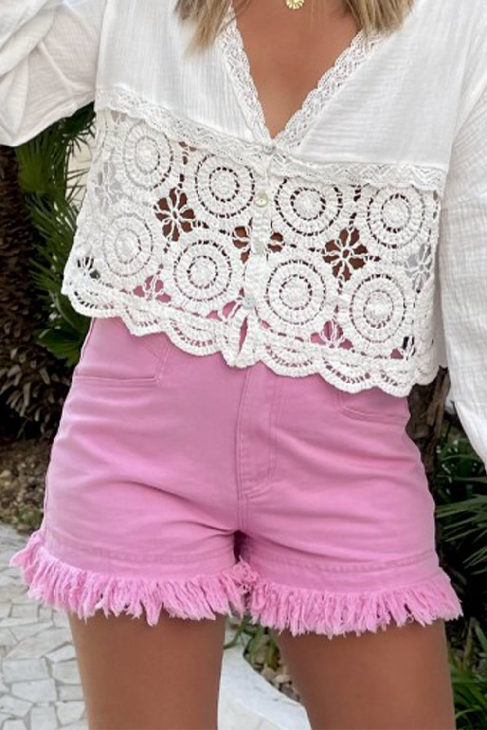 Rosa Jeansshorts mit mittelhohem Bund