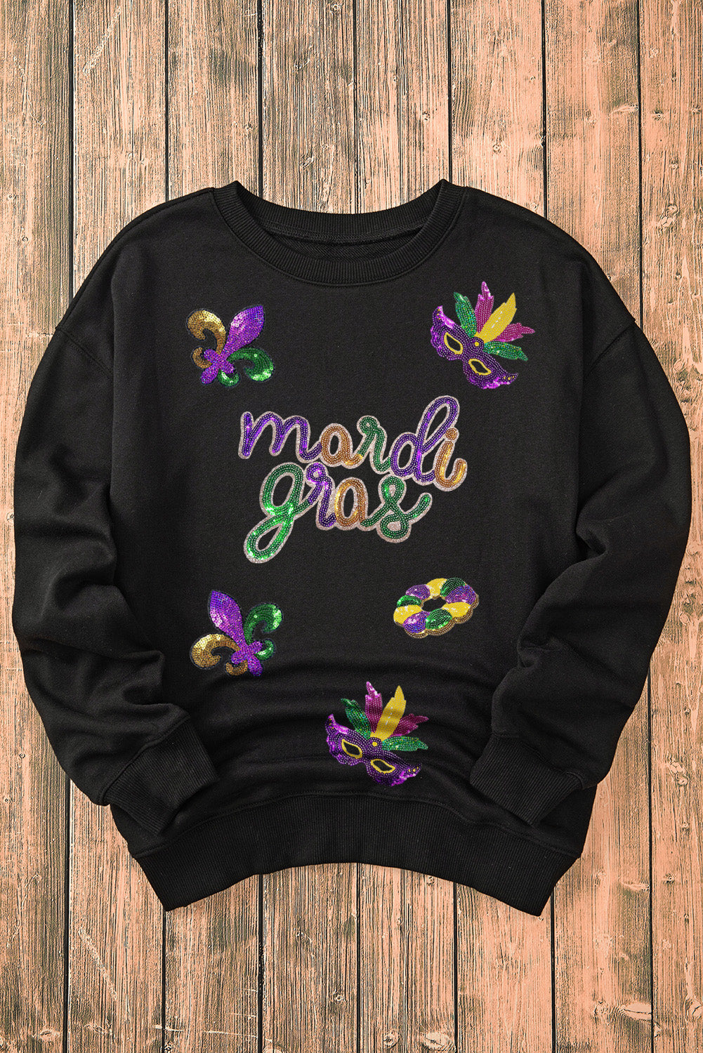 Schwarzes Marsi Gras-Sweatshirt mit Pailletten