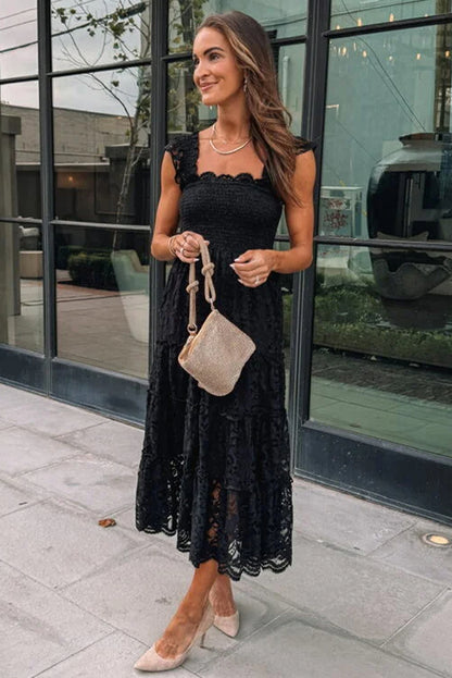Schwarzes ärmelloses Midikleid