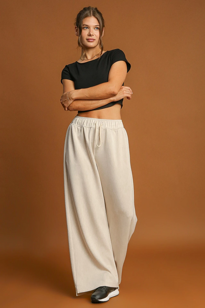 Beige Casual Wide Pants