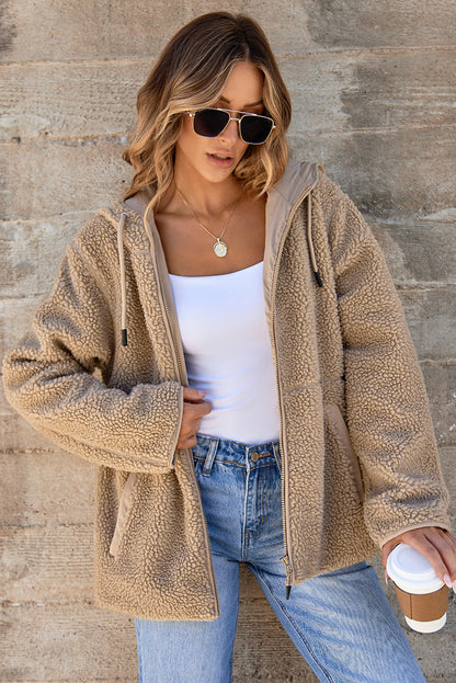 Graue Fleecejacke mit Kapuze