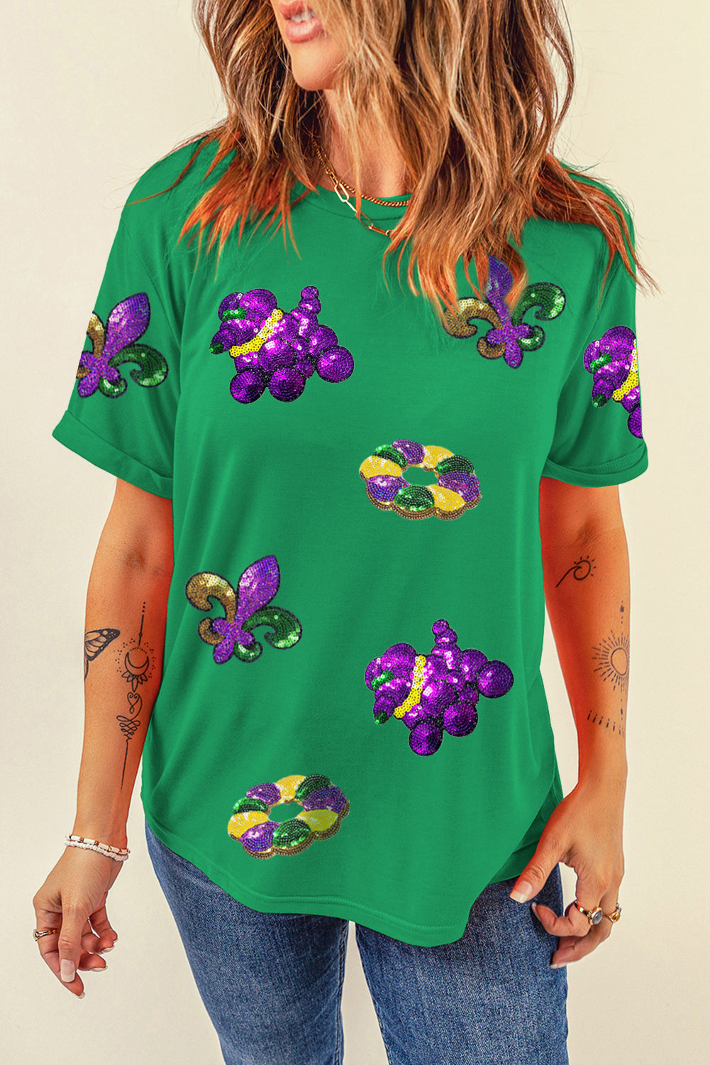 Hellgrünes T-Shirt mit Glitzergrafik