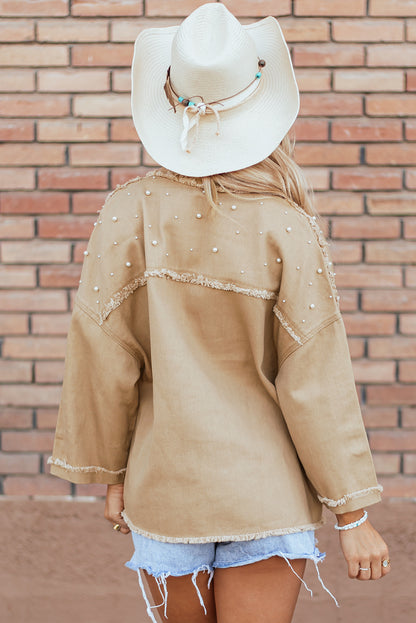Jeansjacke mit Perlenbesatz
