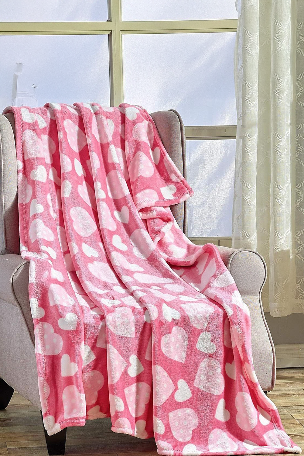 Weiche Decke mit Pfirsichblüten-Herz-Print
