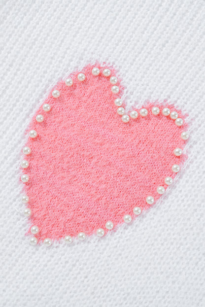 Weißer Pullover mit Perlen und Herzen