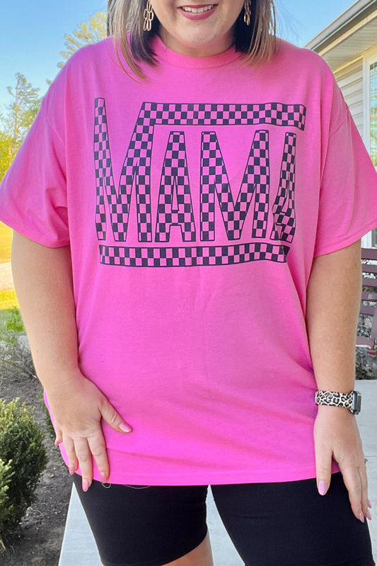 Rosa T-Shirt mit MAMA-Buchstabendruck und Grafik in Übergröße