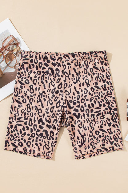 Khakifarbene Bikershorts mit Leopardenmuster