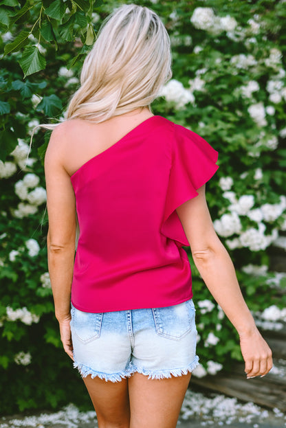 Elegante Bluse mit asymmetrischer Schulterpartie in Erdbeerrosa