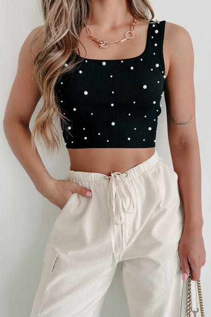 Schwarzes Perlen-Crop-Top