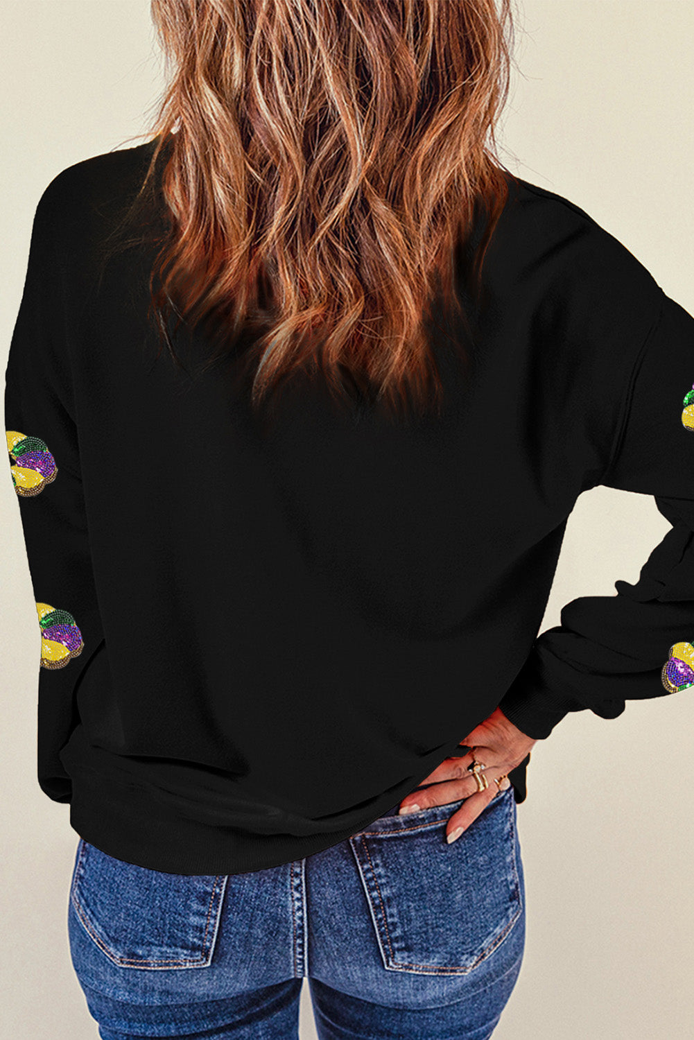 Schwarzes Donuts-Sweatshirt mit Pailletten