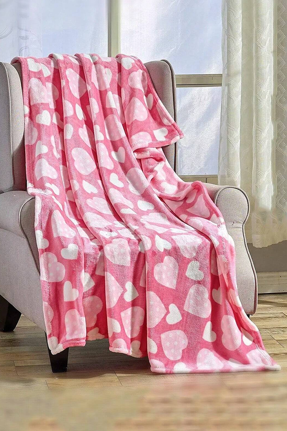 Weiche Decke mit Pfirsichblüten-Herz-Print