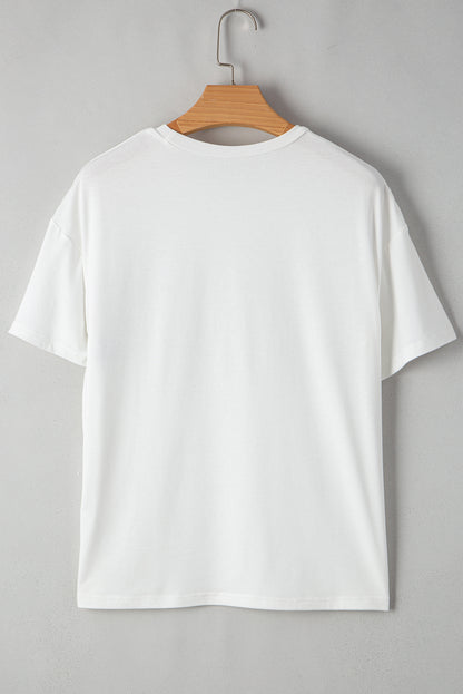 Weißes Mardi Gras T-Shirt mit Paillettenstreifen