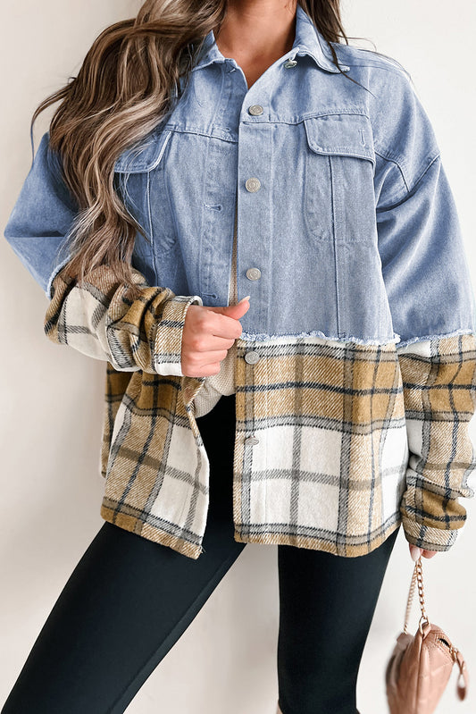 Khakifarbene Oversize-Jeansjacke