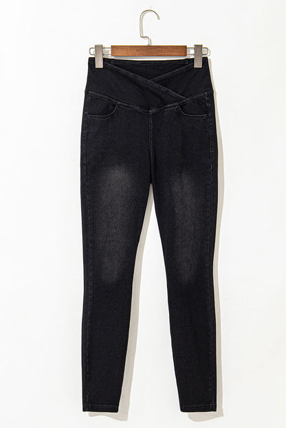 Schwarze Jeggings mit dehnbarer Taille und schmaler Passform