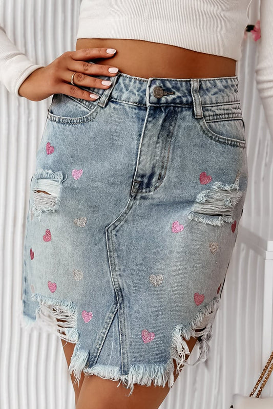 Beau Blue Shimmer Heart Denim Minirock