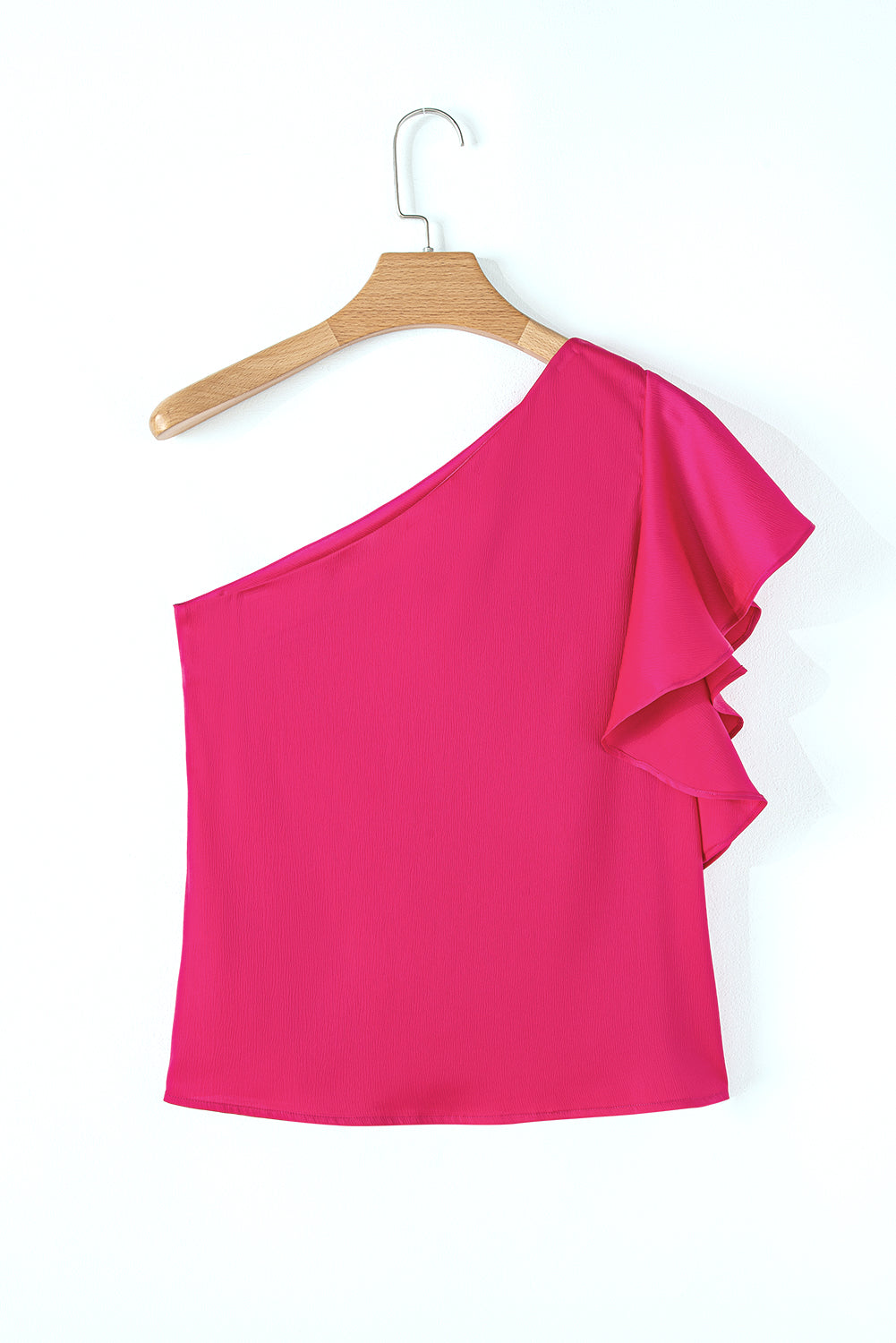 Elegante Bluse mit asymmetrischer Schulterpartie in Erdbeerrosa