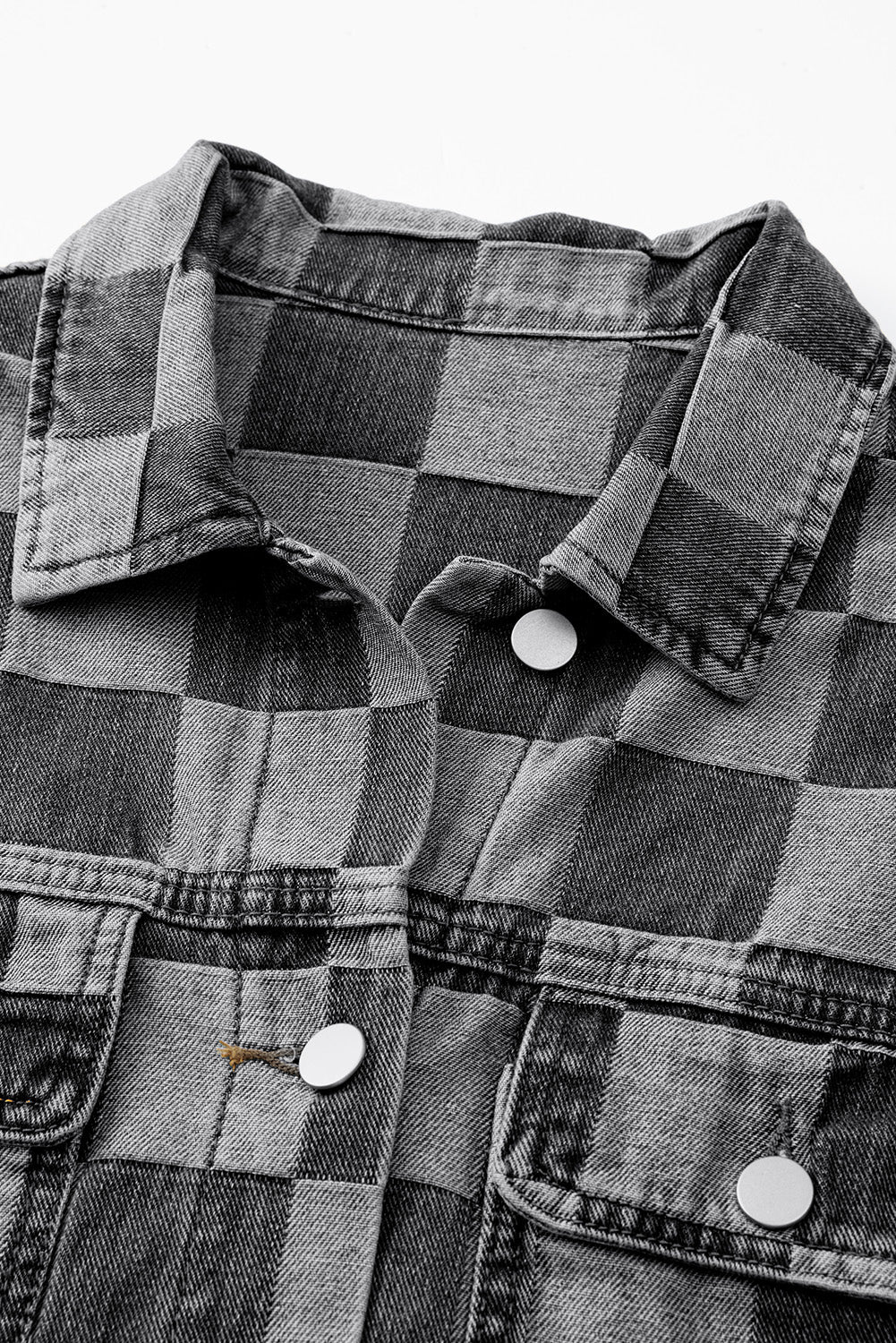 Schwarze karierte Jeansjacke