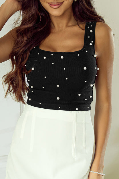 Schwarzes Perlen-Crop-Top
