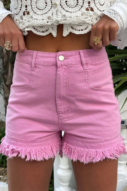 Rosa Jeansshorts mit mittelhohem Bund