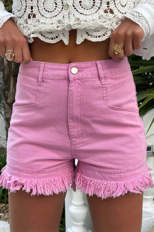 Rosa Jeansshorts mit mittelhohem Bund