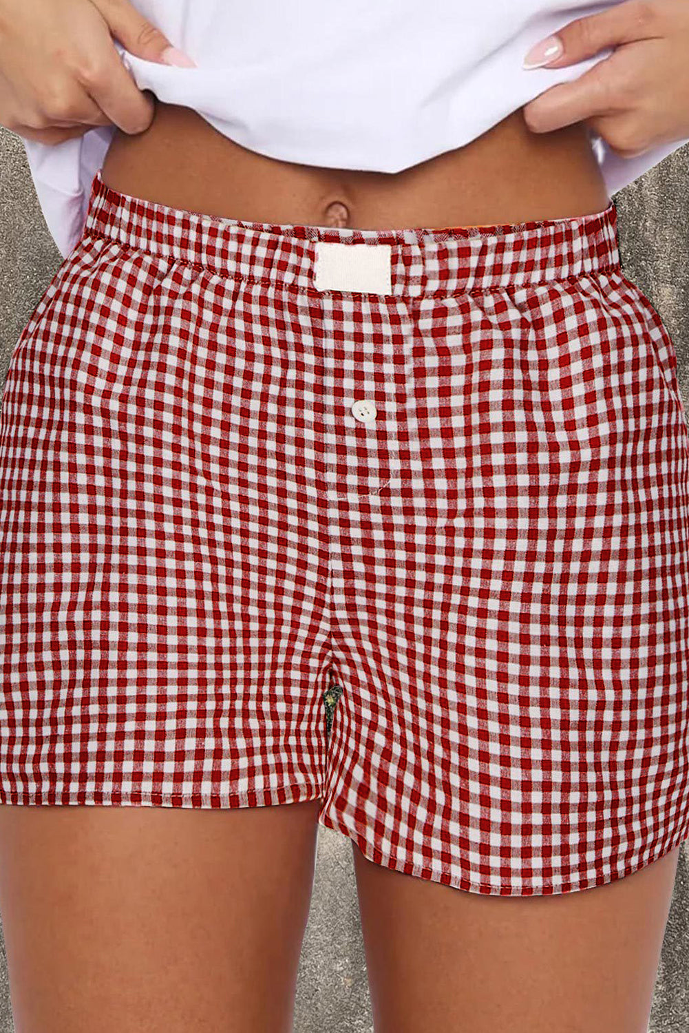 Rote Shorts mit hohem Bund und Vichy-Karomuster