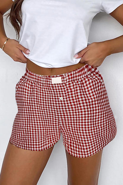Rote Shorts mit hohem Bund und Vichy-Karomuster