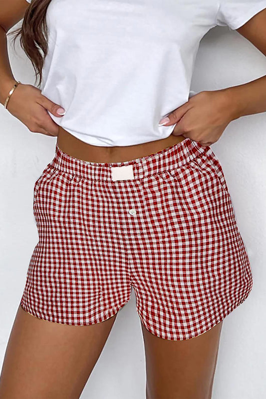 Rote Shorts mit hohem Bund und Vichy-Karomuster