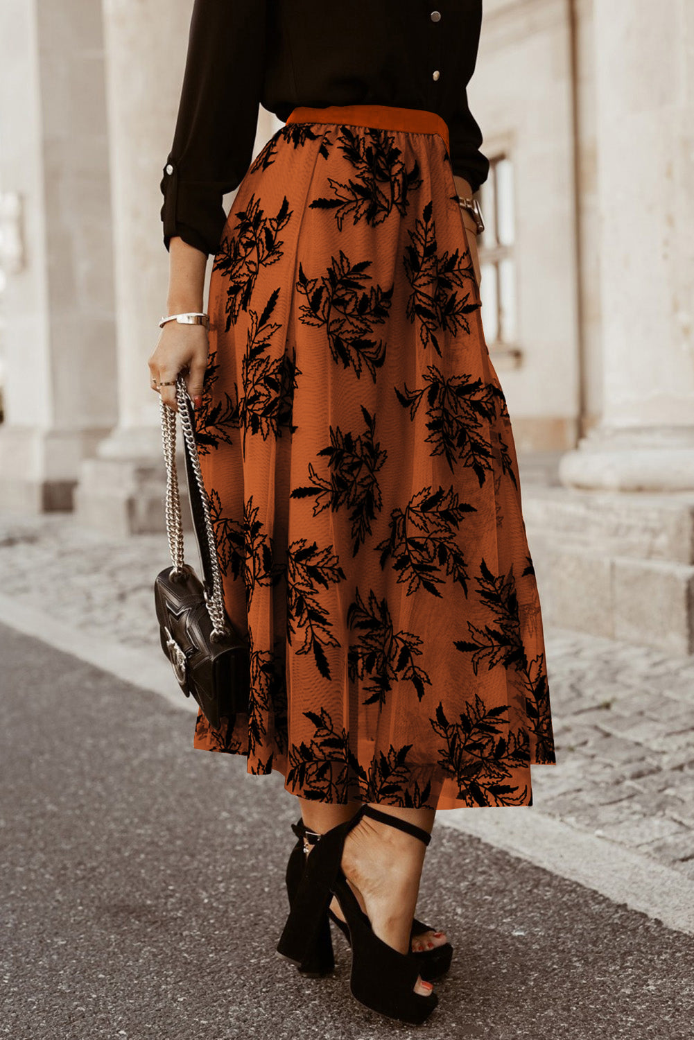 Maxirock mit Blumenmuster und hoher Taille