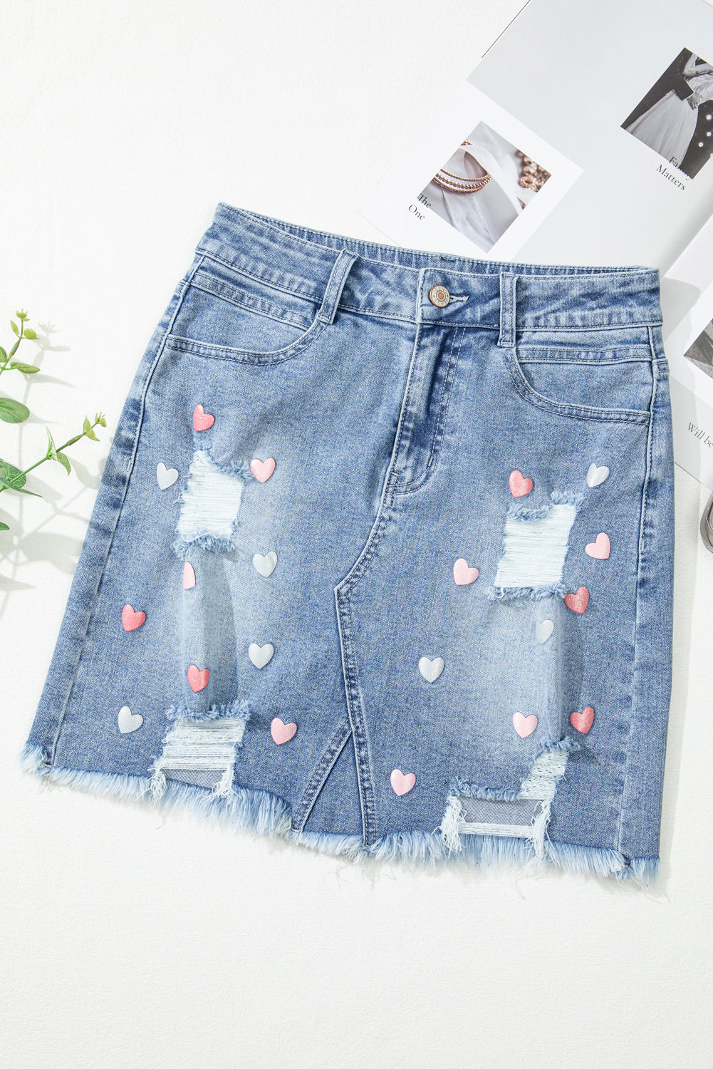 Beau Blue Shimmer Heart Denim Minirock