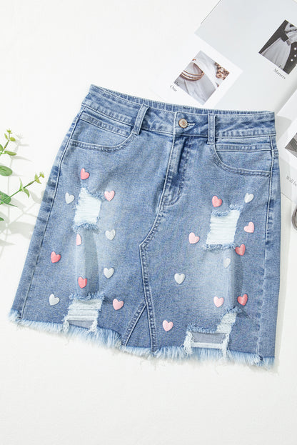 Beau Blue Shimmer Heart Denim Minirock