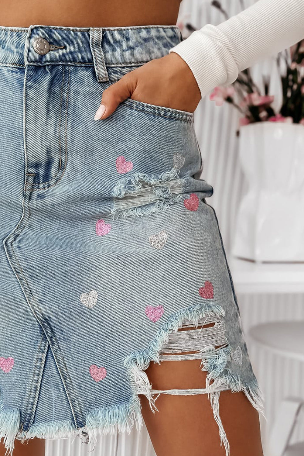 Beau Blue Shimmer Heart Denim Minirock