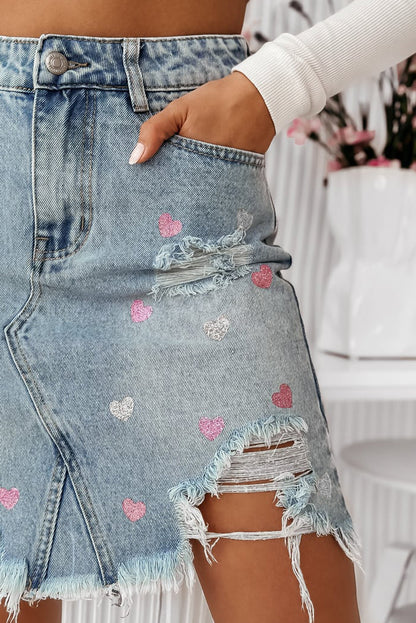 Beau Blue Shimmer Heart Denim Minirock