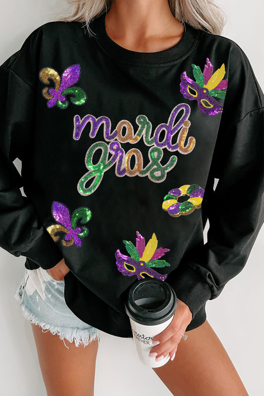 Schwarzes Marsi Gras-Sweatshirt mit Pailletten