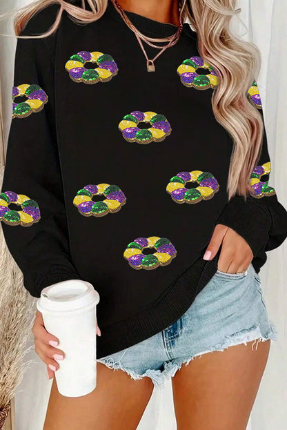 Schwarzes Donuts-Sweatshirt mit Pailletten