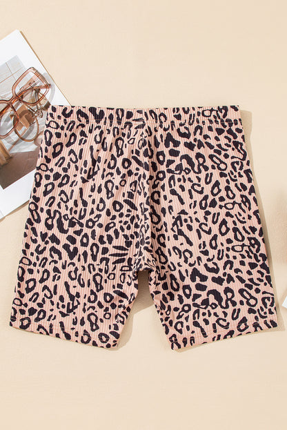 Khakifarbene Bikershorts mit Leopardenmuster
